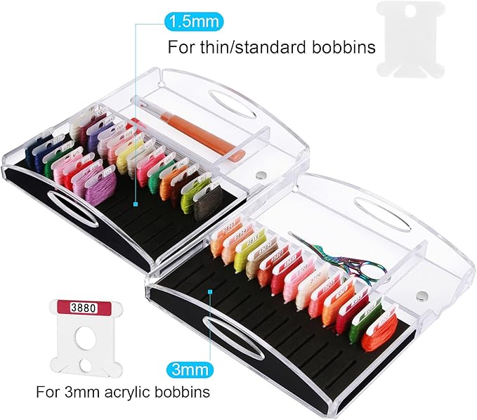 Acrylic Working Tray for Cross Stitch and Embroidery Supplies, Embroidery Floss Bobbins Organizer with Magnetic Needle Holder and Tools Storage-Tray Only (Small-For thin/standard bobbin)