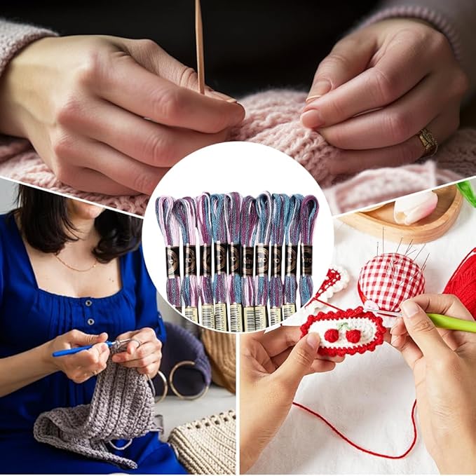 10 Skeins 87.5 Yards 6 Strands Gradient Cross Stitch Thread Variegated Embroidery Floss Friendship Bracelet String Yarn Bracelets Threads Bulk for Hand Sewing Knitting Crafts Stitching DIY