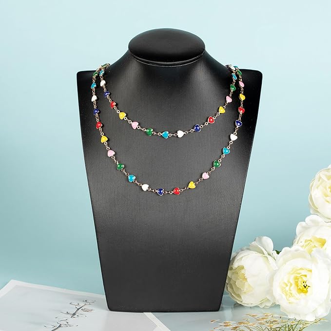 YOUBEIYEE 3 Meters Mixed Color Heart Chains Necklace DIY Gold Plated Chain for Jewelry Making Funny Enamel Bead Chain Decoration Chains Bulk