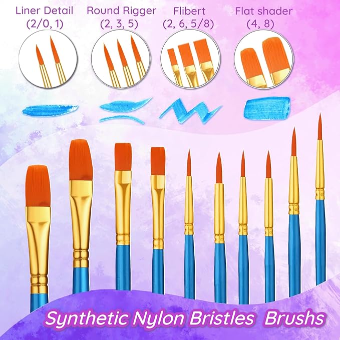 264PCS Valued Paint Brushes and Palettes Set，24Pack of 240PCS Paint Brushes Bulk, 24 Paint Paint Trays, Artist Acrylic Brushes Nylon Brush Head, Suitable for All Purpose Oil Watercolor Painting Se