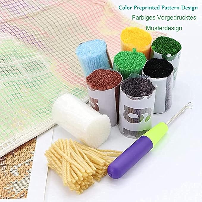 Large Latch Hook Rug Kit for Adults, DIY Crochet Yarn Rugs Tapestry Hooking Needlework Crafts Arts with Color Preprinted Pattern Embroidery for Home Decor,Dreamy Garden