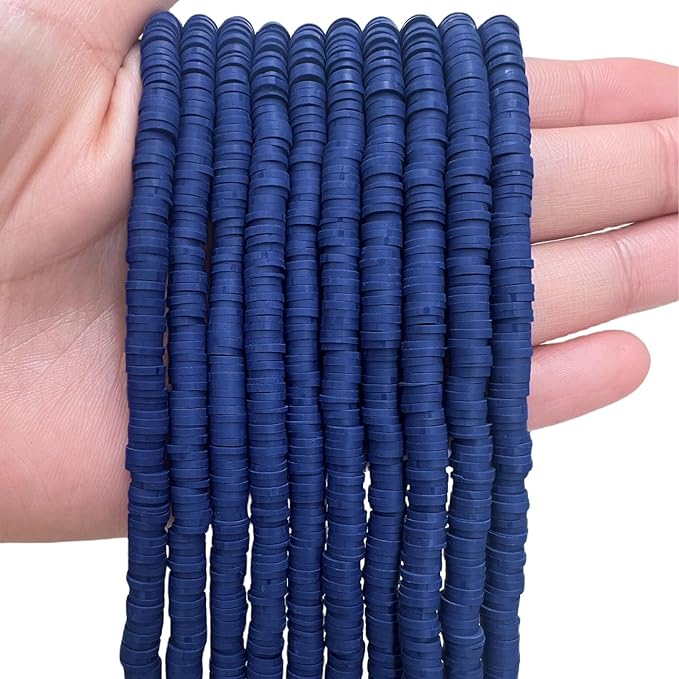MIIIM 3600 PCS 10 Strands Polymer Clay Beads for Jewelry Making, Vinyl Heishi Beads 6mm for Surfer Bracelets Necklace Making (Navy)