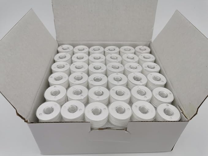 DOUBLELIN Prewound Bobbins, Size A/Style A/Class 15 / SA156 / Size 11.5, Plastic Sided, Polyester, 144 pcs – for Sewing & Embroidery Machines (40S/2 White)