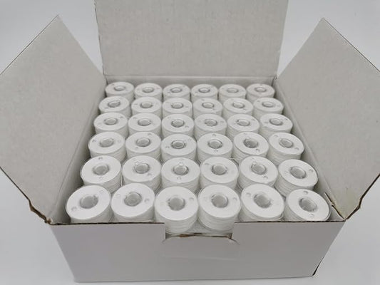 DOUBLELIN Prewound Bobbins, Size A/Style A/Class 15 / SA156 / Size 11.5, Plastic Sided, Polyester, 144 pcs – for Sewing & Embroidery Machines (40S/2 White)