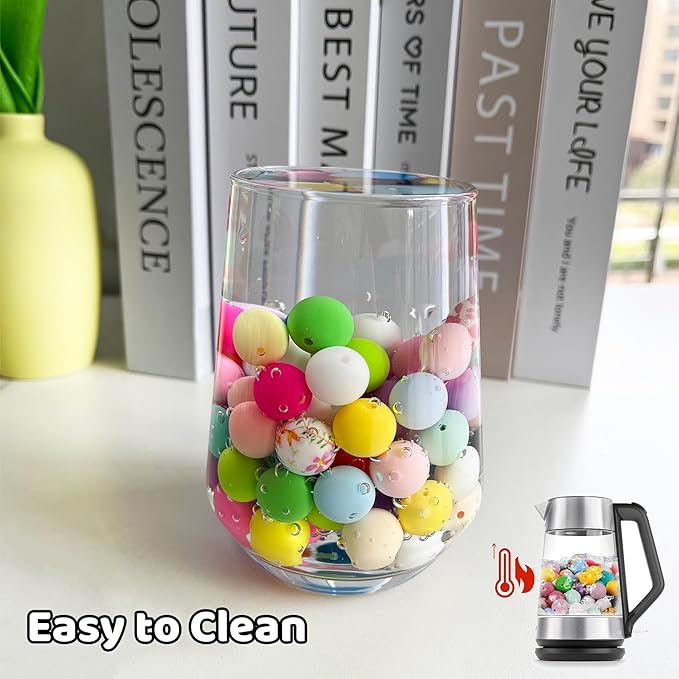 300Pcs Silicone Beads 15mm, 30 Colors 15mm Silicone Print Bead for Keychain Making, Round Rubber Beads Bulk for Pens and Bracelet Making
