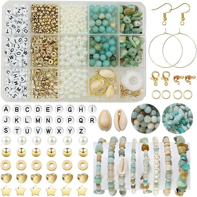 Basigeese Jewelry Making Supplies Kit Natural Stone Beads Irregular Gemstone Beading with for DIY Craft Bracelet Necklace Earrings for Adults (Amazonite)