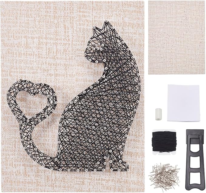WEBEEDY DIY String Art Kit Cat Mitten Animal Craft Kit with Heart Pattern Creative Craft Kits for Adult Christmas Home Wall Table Decorations Gift