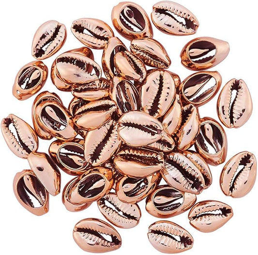 Cheriswelry 50pcs Electroplated Shell Beads Rose Gold Cowrie Spirals Spacer Summer Beach Loose Beads Charms 1520mm for Vase Filler Fish Tanks DIY Jewelry Making