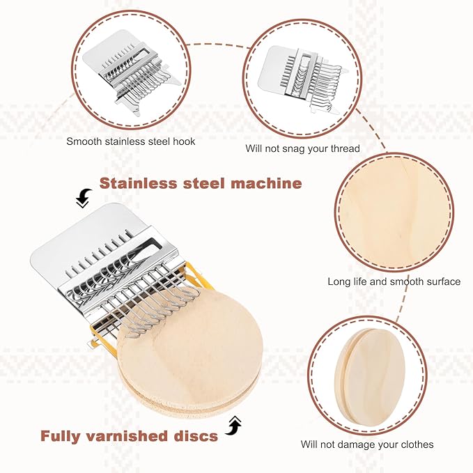 MECCANIXITY Mini Darning Loom, 10 Hooks Wood Weaving Knitting Machine with Knitting Needles for Repair Jeans Socks DIY Craft, Knit Patch Loom Weave Tool, Silver
