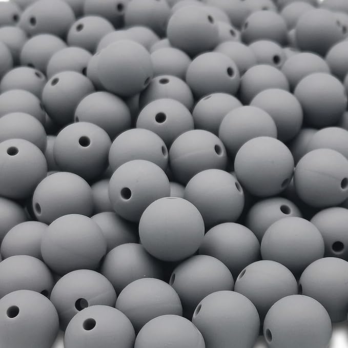 DIYOMR 100Pcs Silicone Beads, Single Color Round Rubber Craft Beads for Bracelet, Necklace, Keychain, Jewelry, Lanyard DIY Crafts Making (12mm, Dark Grey)