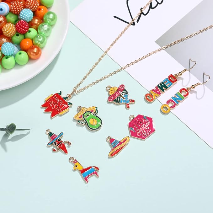 3250PCS+ Mexican Beads for Jewelry Making, Cinco De Mayo Clay Beads Colorful Pearl Acrylic Crystal Pony Beads Enamel Fiesta Chili Sombrero Charms for Bracelet Necklace Making DIY Crafts Accessory