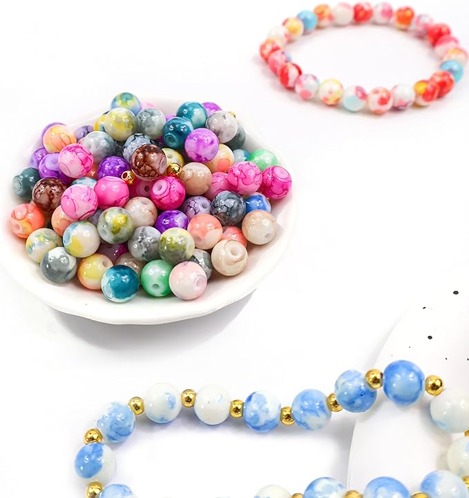70 Colors 8mm Round Glass Beads for Jewelry Making, 1600Pcs Baking Paint Bead Bracelet Making Kit, with Gold Spacer Beads and Charms Beads Set, DIY Crafts Gifts for Women Men