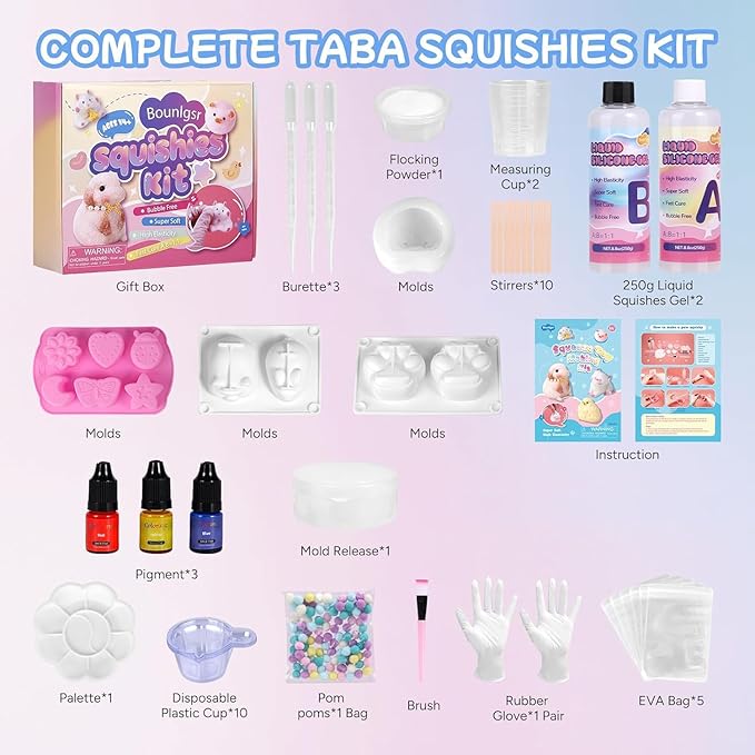 Taba Squishy Kit, Taba Squishy Making Kit for with Gift, 18oz 1:1 AB Ratio Epoxy Resin Mix, Taba Squishes Mold for Making Your Own Squishies, Taba Squishes Pack for Stress Relief