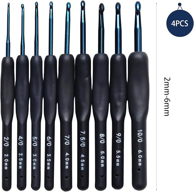 WINDAWNKE 9 PCS Navy Crochet Hook Set, Ergonomic Soft Grip Crochet Hook, Crochet Needle Kit with Knitting & Crochet Supplies