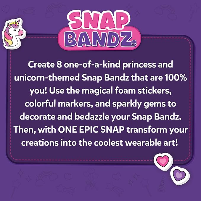 skillmatics craft activity - snap bandz, unicorns & princesses, diy art & craft activity, mess-free, creative kit, 8 bands (8.6"), gifts for girls & boys ages 4, 5, 6, 7, 8, 9, 10