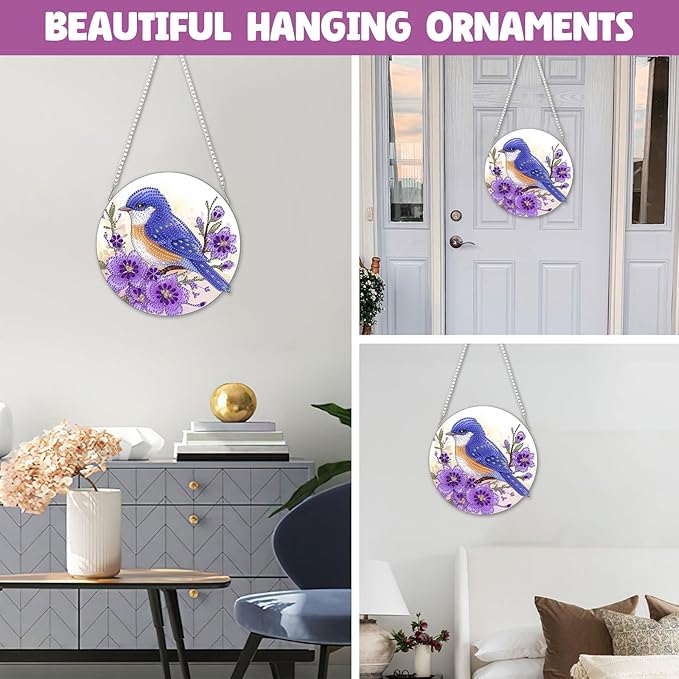 NAIMOER Diamond Art Hanging Kits for Adults Bird, 5D Special Shaped Rhinestone, DIY Acrylic Diamond Art Painting Window Pendants Home Garden Wall Hanging Ornament Kits, Double Sided