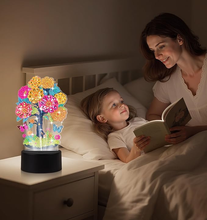 ALKALO Diamond Painting Night Light, Diamond Painting Kits for Adults Desktop Ornaments for Table Tabletop Decor Diamond Art Accessories for Adult Beginner Touch Lamp for Bedrooms Living Room- Tree