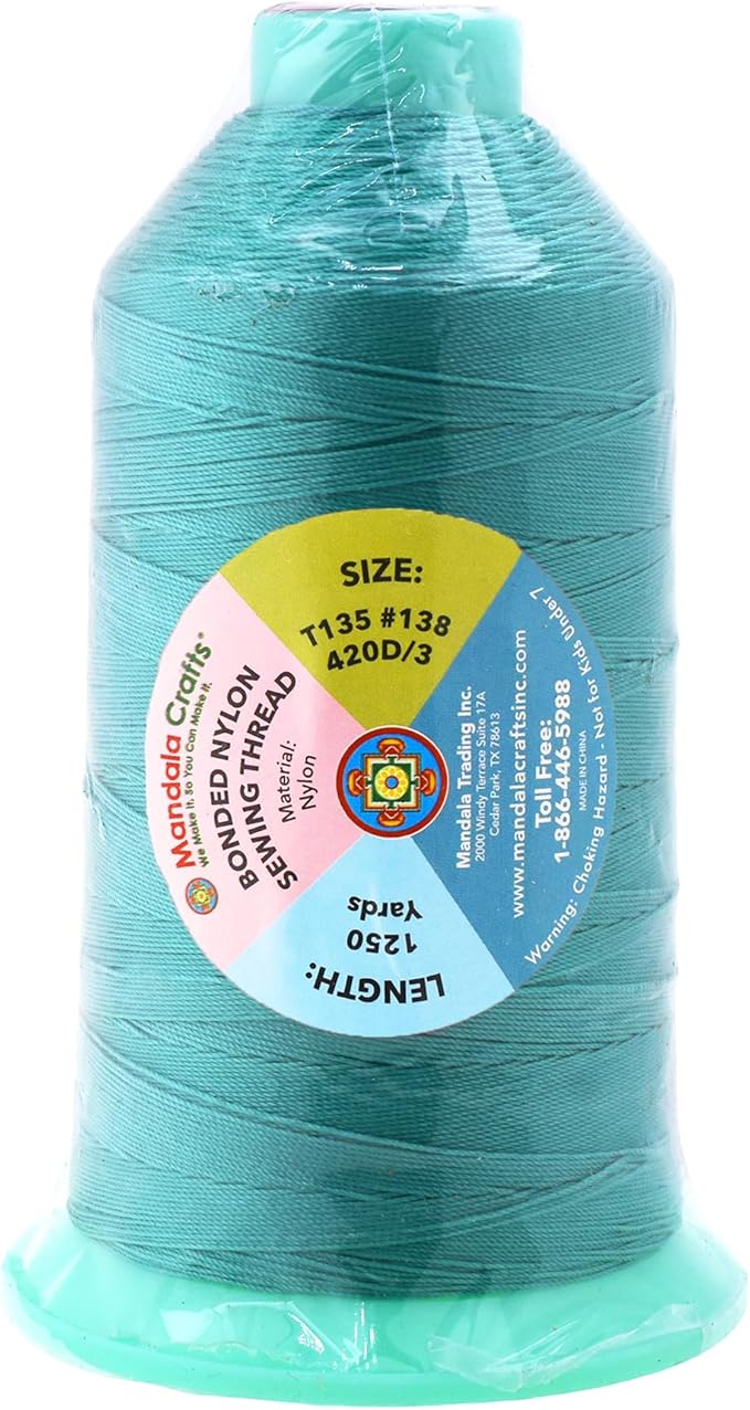 Mandala Crafts Size 138 420D T135 Bonded Nylon Thread - Turquoise 1250 YDs Tex 135 Heavy Duty Sewing Threads for Leather, Jeans, Weaving, Outdoor Marine Upholstery