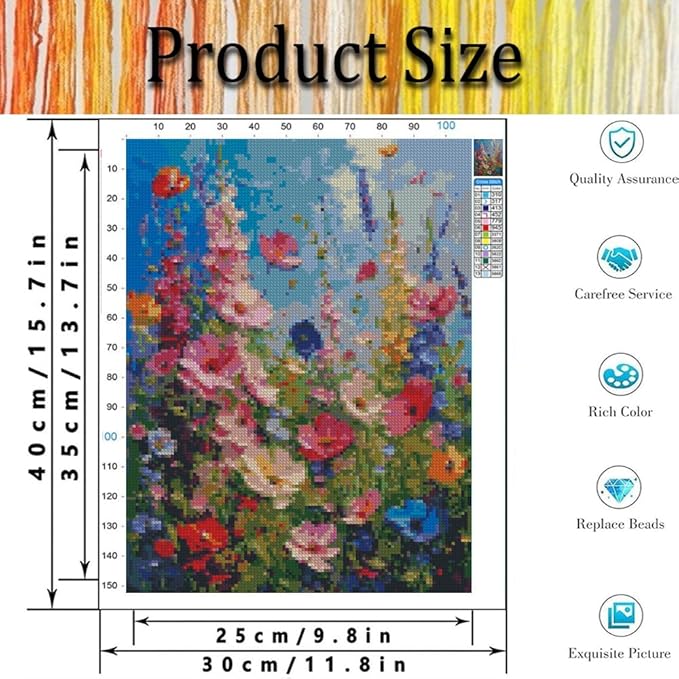 Wildflower Stamped Cross Stitch Kits for Adults - Flower Embroidery Kits for Beginners Adults,11 CT Patterns Dimensions Counted Cross Stitch Kits for Adults Arts Craft 12x16 inch