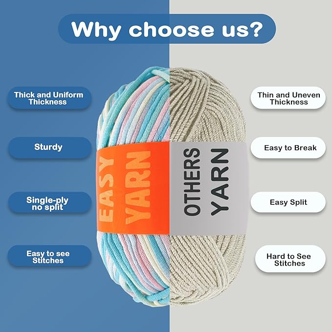 3.5Oz/120yds Beginner Easy Yarn for Crocheting and Knitting;Worsted-Weight Medium #4;Cotton Blend Yarn for Beginners Amigurumi DIY(Blushing Blue,1 Skein)