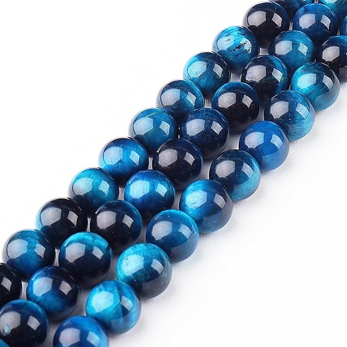 Aquamarine Tiger Eye Beads for Jewelry Making - Blue Crystal Beads Gemstone Beads for Bracelets, 6mm Stone Beads Round Loose Beads(59-62pcs, 6mm, Aquamarine Tiger Eye)