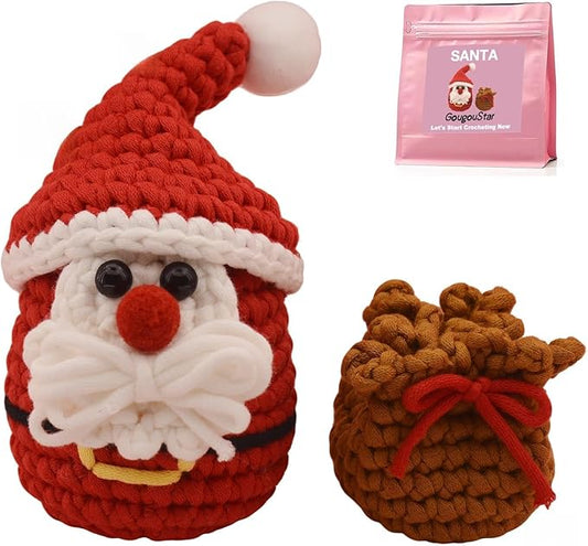 GougouStar Crochet Kit for Beginners - Beginner Crochet Kit with 50% Extra Yarn - Knitting Kit with Step-by-Step Video Tutorials and Crochet Accessories - Amigurumi Crochet Kits Santa Claus