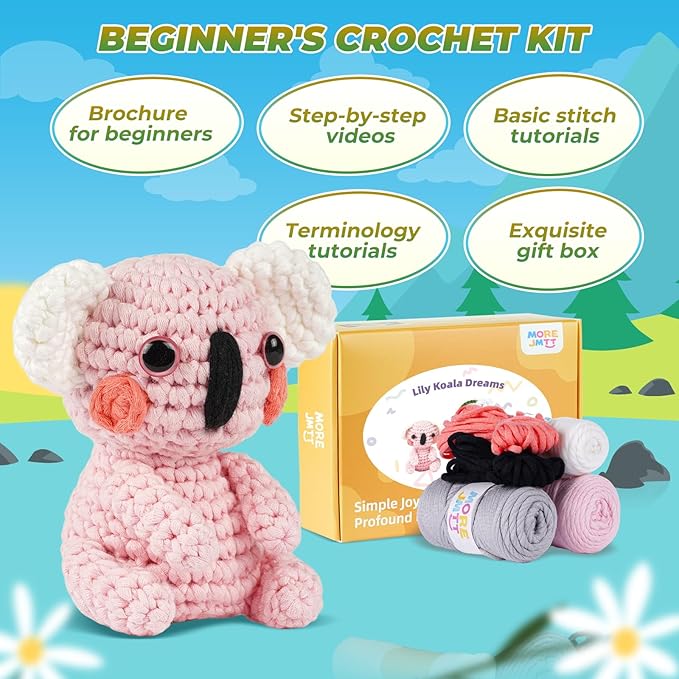 MOREJMTT Crochet Kit for Beginners, Crochet Animal Kits,Crocheting Kit for Starters, Learn to Crochet with Step-by-Step Video Tutorials, Beginner Crochet Kit for Adults(2 Pack Koala)