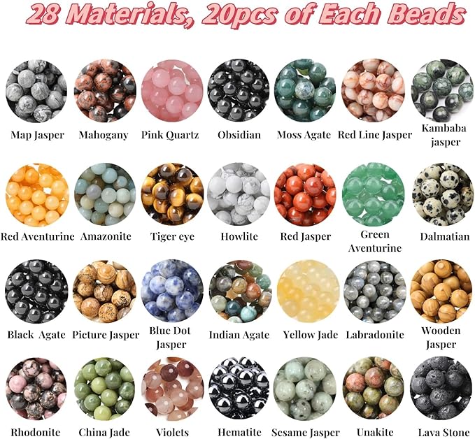 560pcs Natural Stone Beads Polished Beading 8mm Loose Beads Gemstone Crystal Energy Stone Healing Power for DIY Jewelry Making