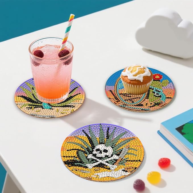 8 Pcs Desert Diamond Art Coaster Kits with Holder,Diamond Painting Coasters for Adults Beginners,Home Decor Abstract,Fun Gifts for Women