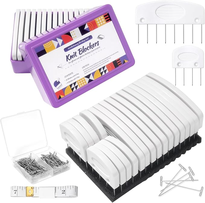 Uotey Knit Blocking Pins Kit, 20Pcs Knit Blockers Combs Pins, 110 T-pins for Blocking Knitting Crochet, Needlework Projects, Knitting Block Pins Tool for Blocking Mats