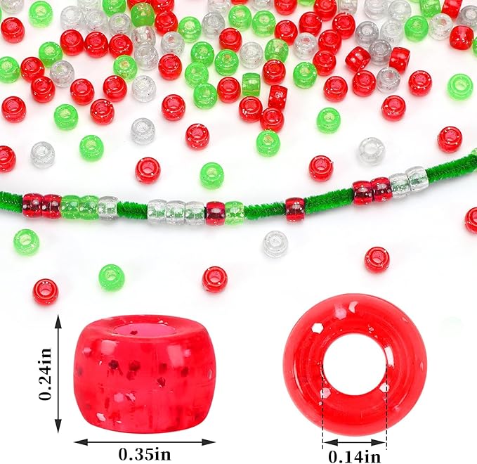 UPINS 1200Pcs Christmas Glitter Pony Beads Bulk for Necklace Bracelets Earrings Jewelry Making Christmas Party Decoration Supplies DIY Craft Hair Beads