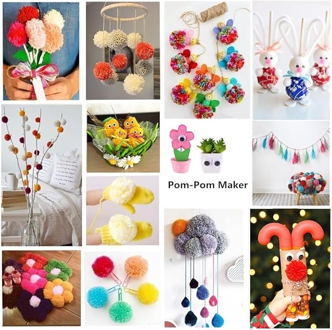 Pompom Makers, 4 Sizes Fluff Ball Weaver Needle PomPom Maker Sets-DIY Pompoms Craft Knitting Accessories Set Contain 12pcs Yarn + 10pcs Knitting Stitch Markers + 10pcs Plastic Needles (36)