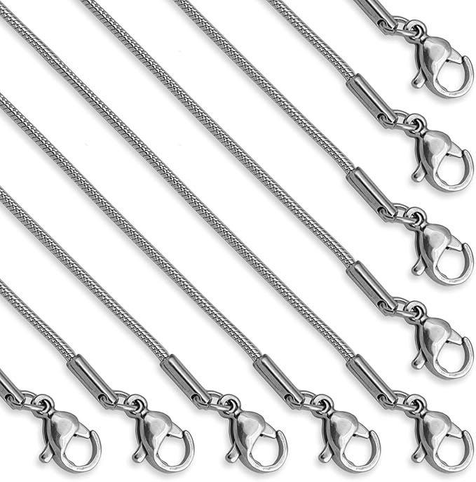 Lezam 12 Pcs 18" 1.2mm Necklace Chains Bulk Stainless Steel Snake Chain Necklace for DIY Jewelry Making Accessories