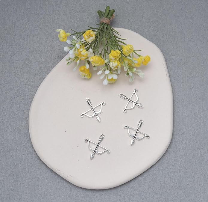 50 Pcs Bow and Arrow Charms Metal 2.5 X 2.5 CM Cute Vintage Pendants for DIY Jewelry Making Finding Kits Necklace Bracelets Earring Keychain Crafting Project Supplies