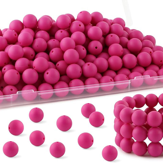 150Pcs 15mm Silicone Beads for Keychain Making Bracelet Necklace, Bulk Round Silicone Beads for Pens（Violet Red）