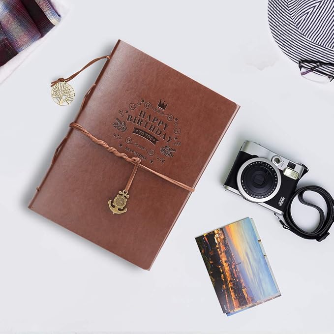 ThxMadam Leather Scrapbook Album 60 Pages Vintage Love Photo Album,11 * 8.1 Inch Scrapbook for Couples-DIY Memory Book,Birthday/Wedding Guest Book Gift for Anniversary Mother's Day
