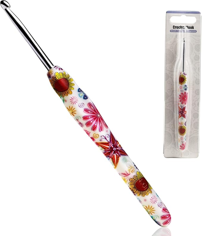 4mm Crochet Hook, Ergonomic Handle for Arthritic Hands, Soft Rubber Grip Extra Long  Knitting Needles for Beginners and Knitting Crocheting Yarn (4mm)