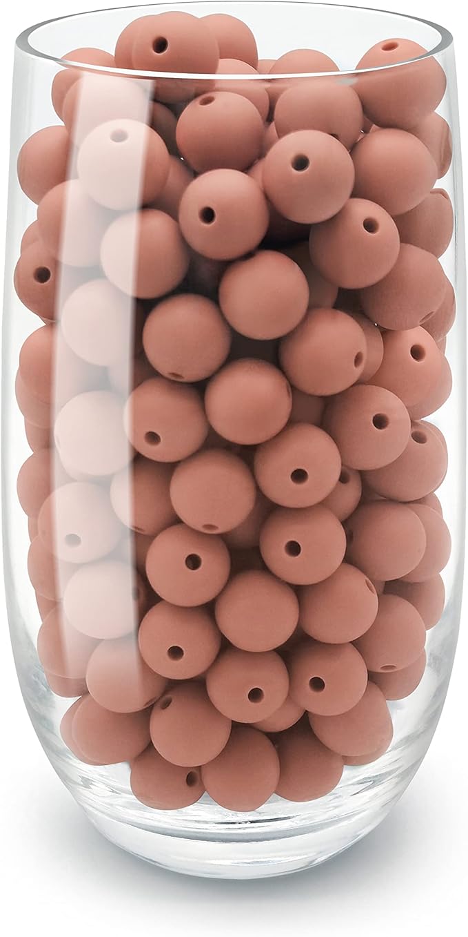 DIYOMR 100Pcs Silicone Beads, 15mm Silicone Beads for Necklace Bracelet Round Silicone Beads for Pens Bulk Silicone Beads for Keychain Making (15mm,Brick Red)