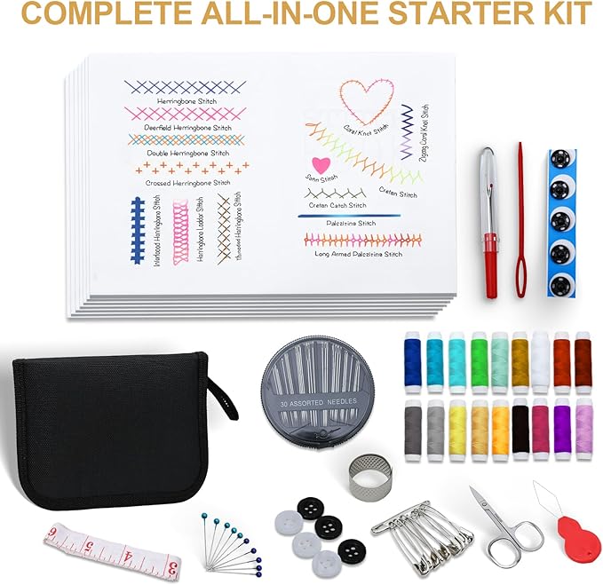 ZMJY Stitch Book with 106 Practice Stitches & Sewing Kit, Includes Instruction Manual, Embroidery Book for Beginners, DIY Embroidery Kit, Learn Cross Stitch, Unique Craft Art Gift