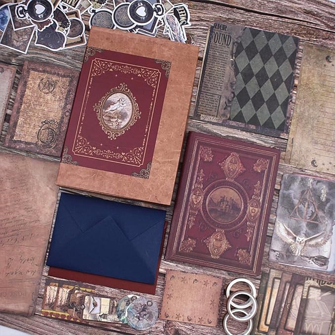 Diuhofart Scrapbooking Supplies Kit, Vintage Magic Scrapbook Kit for Bullet Junk Journal, Stationery, A6 Line Notebook, DIY Journaling Supplies, Birthday Craft Gift for Adults Women