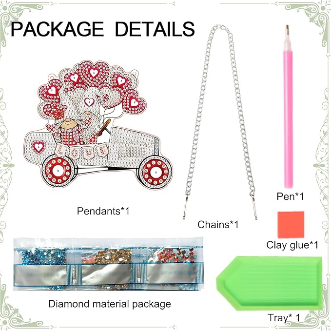 Wedding Car Diamond Art Hanging, DIY Acrylic Gemstone Pendant with Special Shaped Rhinestones, Love Gnome Diamond Painting Ornament for Wall, Door, or Home, Handmade Craft Gift for Valentine’s Day
