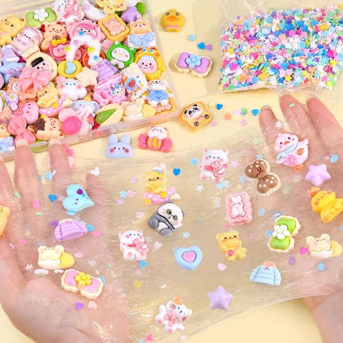 60PCS Slime Charms Cute Flatback Resin Charms for Slime, Random Kawaii Decoden Charm for Embellishments Phone Junk Case Charms Bulk, Hairpins Scrapbooking Crafting & DIY Decoration