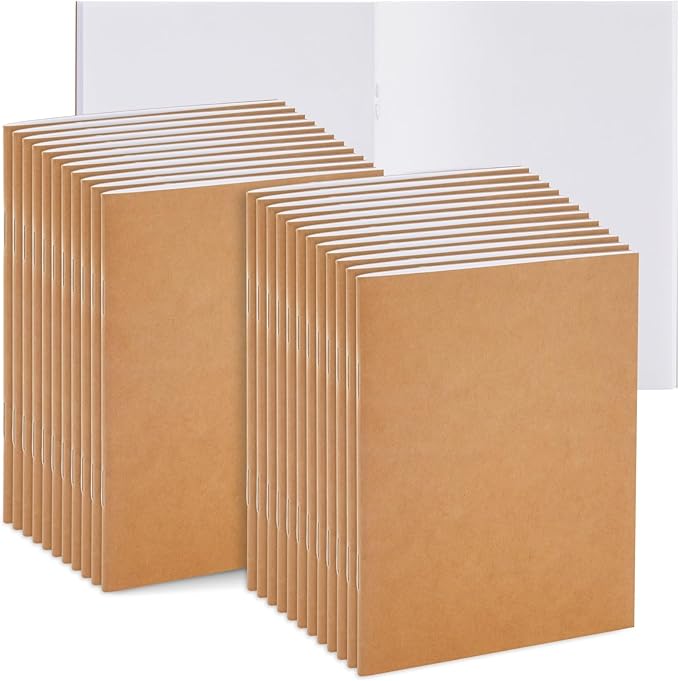 Paper Junkie Bulk Notebooks - A6 4 x 6-Inch, Kraft, Unlined, Pack of 24 - Blank Sketchbook & Mini Sketch Pads for Kids - Nature Journal for Kids & Craft Paper Notebooks