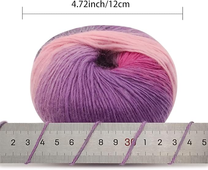 NICEEC 3 Skeins 100% Wool Rainbow Yarn Soft Gradient, Self-Striping, Colorful Single Ply Yarn for Crochet & Knitting - 12#