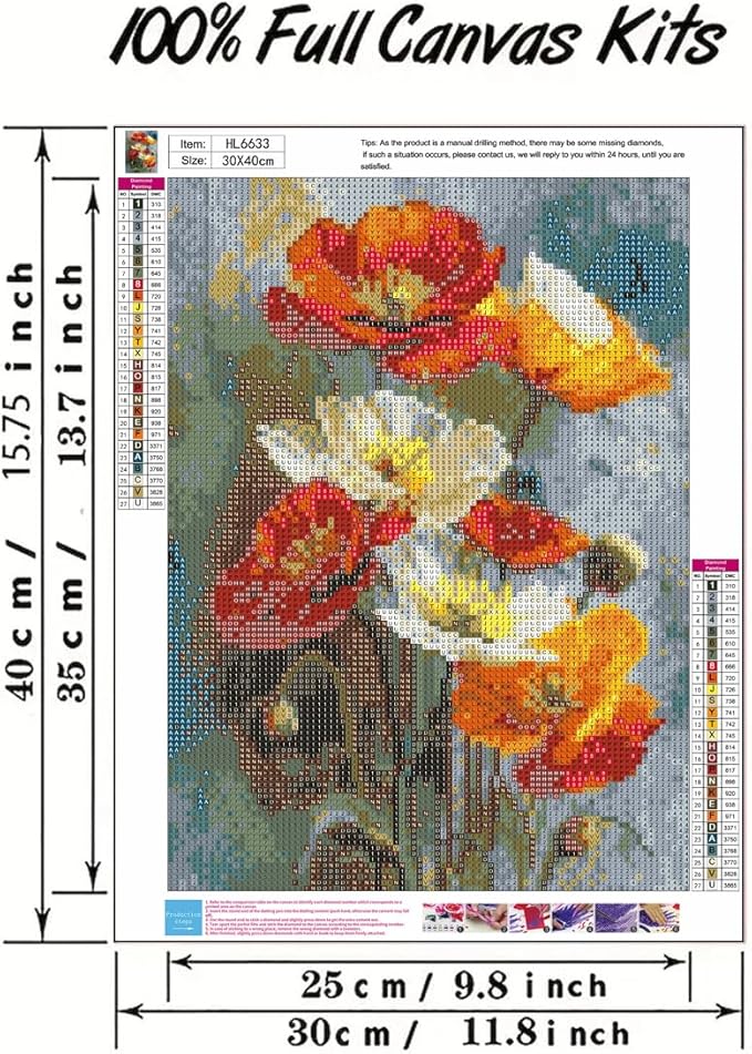 Diamond Art Painting Kits for Adults Beginners, DIY Diamond Painting Kits for Flowers,5D Full Drill Diamond Flowers Painting Kits for Home Wall Decor 12x16 Inch
