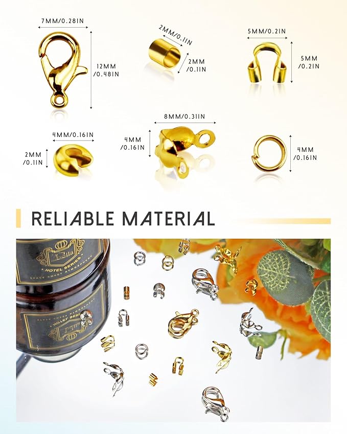 1200 Pcs Crimp Beads Kit for Jewelry Making, Including Crimp Beads, Covers, Tubes, Wire Guardians, Lobster Clasps, Jump Rings, Crimping Pliers and Beading Wire