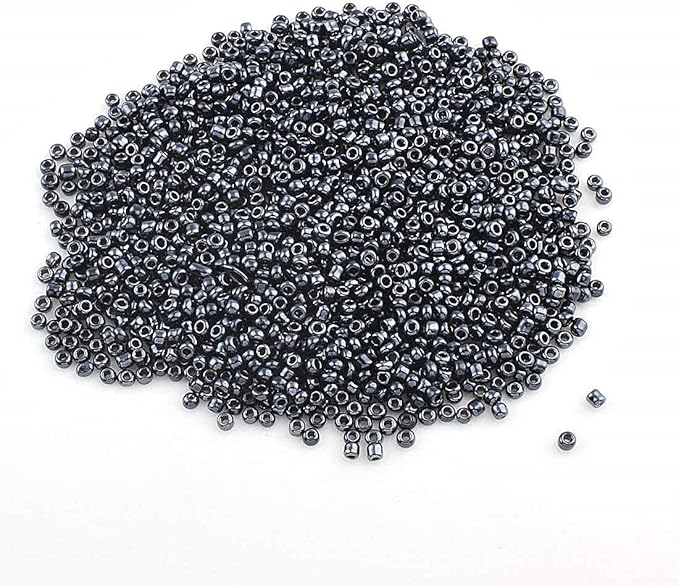 Perlin Glass Seed Beads 2mm 11/0 Round Mini Small Pony Beads 6500pcs for Jewelry Making Earrings Bracelets Pendants Waist DIY Handmade Metallic Color Kit (Black)