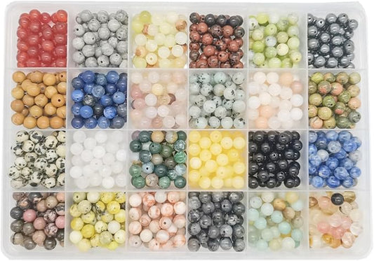 720pcs Crystal Beads for Jewelry Making Bulk,Natural Stone Beads Charm Gemstone DIY for Friendship Bracelet Making Kit Supplies(6mm,24 Color A)