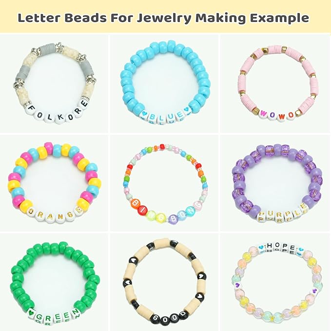 FZIIVQU 1120Pcs Acrylic Square Letter Bead, 6x6mm Letter Bead A-Z with Color Number Bead Color Love Cube Bead Jewelry Making, DIY Necklace, Key Chain, Friendship Bracelet