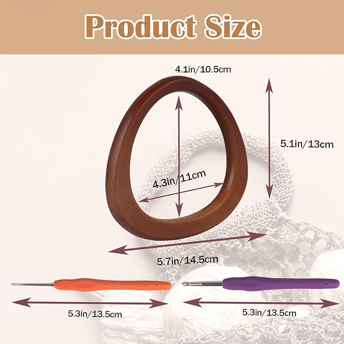 Hilltian 4+2 PCS D Shape Purse Handles with Crochet Hooks, Wooden Bag Handles for Handmade Crochet Bag, Purse Making Supplies, 2 Colors